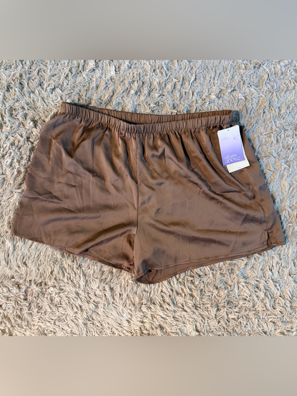 stars above Satin Elastic Waist Lounge Shorts - Brown